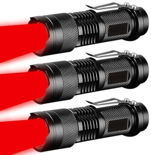 MVIOCS Torcia a luce rossa, a LED rossa, potente torcia a luce rossa con clip, per astronomia, osservazione notturna e attività all'aperto (3 pezzi)
