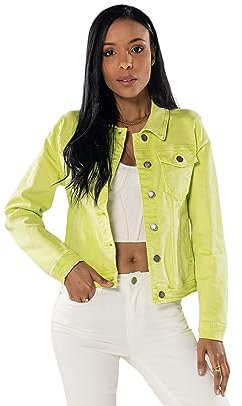 Nina Carter J212 - Giacca da donna in jeans per le mezze stagioni, effetto lavaggio leggero, in denim, Verde lime (J212-18), S