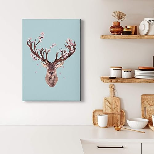 A.S. Création Leinwandbild Tiere Hirsch - Kunstdruck türkis braun - 50x70 cm Hochformat - moderne Wanddekoration Schlafzimmer Wohnzimmer Kinderzimmer - Bild auf Keilrahmen