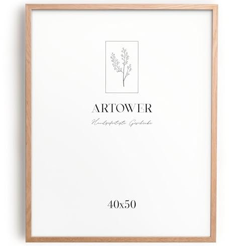 artower® Cadre Photo Bois Сhêne 40x50cm | Cadre avec Verre Acrylique Transparent 40 x 50 cm | Grand Tableau 40x50 | Mural Salon, Chambre, Décoration Dessin, Diplôme ou Cadeau d’Anniversaire