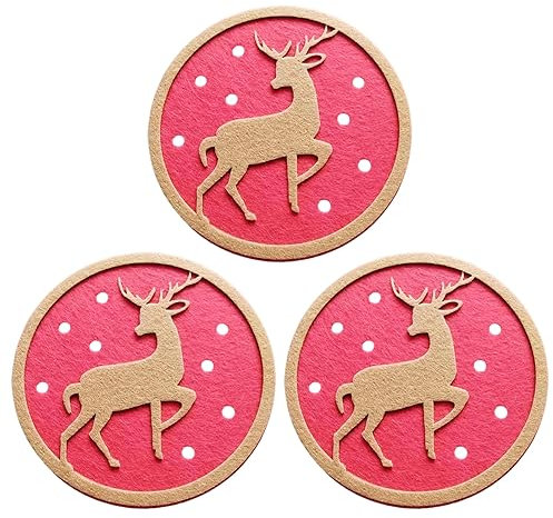 3 Stück Weihnachts-Untersetzer Schneemann Elch Weihnachtsbaum Schneeflockenmuster Filz Cup Mat Festlich Home Party Tischdekoration Xmas Dekorationen Urlaub Party Dekor Xmas Geschenke (Elch)