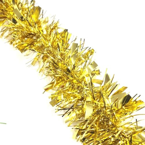 HSD Christmas Tinsel Garland 2M (6.5ft) Xmas Metallic Chunky Fine Sparkle Garland Shiny Christmas Tree Party Decorations (Chunky Gold)