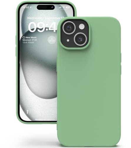 YATWIN Coque pour iPhone 15 Plus, Housse en Silicone Doux avec Découpes Précises pour Caméra, Design Ultra Mince, Protection 360° à Bords Surélevés - Vert Menthe