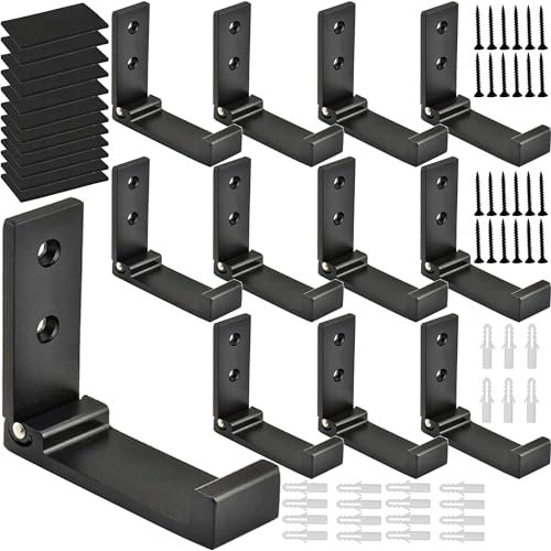 Latomex Klappbare Kleiderhaken, faltbare Wandhaken zum Aufhängen, Aluminiumlegierung, Stoff, Kleiderbügel, Kopfhörer-Halter, Headset-Wandaufhänger, Haken, 12 Stück (schwarz)