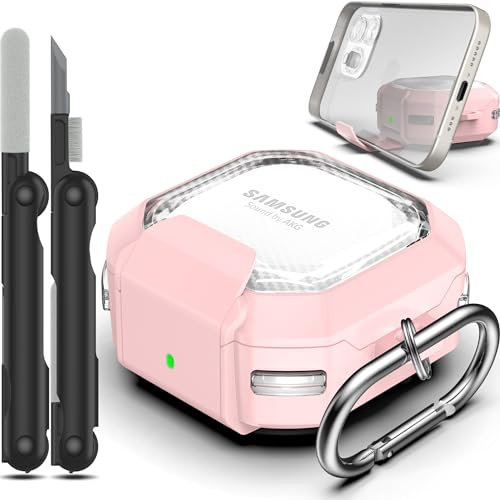 RFUNGUANGO [Verbesserte Version] Kohlefaser, Ständer Schutzhülle, Lock Design Hülle Passend Kompatibel mit Samsung Galaxy Buds 2 Pro/Buds Pro/Buds Live/Buds 2 hülle/Galaxy Buds FE (2023),Rosa