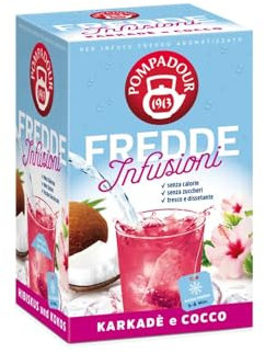 Pompadour® | Fredde Infusioni Karkadé e Cocco - 18 Filtri (45 Gr) | Infusioni Acqua Fredda No Caffeina | Tisana Karkadé Mela Cocco