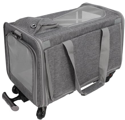 Katzentransportbox mit Rollen, Haustiertransportbox mit Rollen für kleine Hunde und Katzen, rollende Katzentransportbox, Reisetasche mit Teleskopgriff für Flugspaziergänge (Gray)