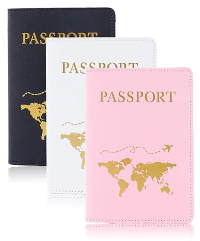 EIHI Porta Passaporto da 3 Pezzi in Pelle PU - Per Passaporto, Biglietti, Carte d'Imbarco e Credito (Rosa, Nero, Bianco)