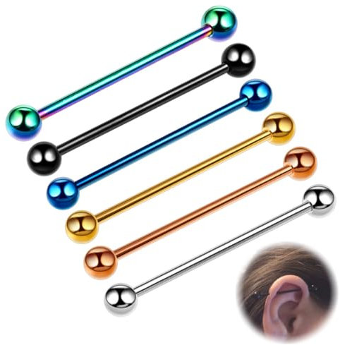 BIKPRST 6 Piercing Industrial Barbells Made Of 316L Surgical Steel 34Mm Ear Piercing Jewellery