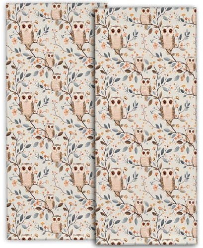 amepay Handtücher mit niedlichem Eulen-Motiv, 36,8 x 71,1 cm, weiches Mikrofaser-Polyester, Tierhandtuch-Set mit Zweig-Muster, für Retro-Badezimmer, Küche, Spa, Hotel, Dekoration, Geschenke, Frauen