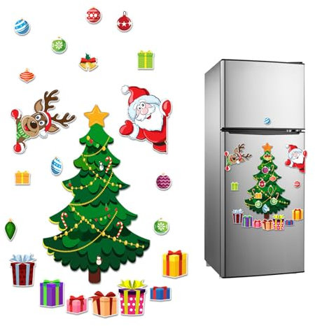 Magnetic Stickers Christmas Tree Decorations, Xmas Themed Fridge Magnets Sticker Decoration include Reindeer Santa Claus Gift Box, Home Decor for Indoors Outdoor Metal Door Mailbox
