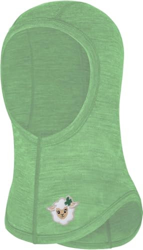 normani Baby Woll Sturmhaube Thermo Balasclava Schlupfmütze aus Wolle Wintermütze Skihaube Unterziehmütze Sturmmaske aus 100% Merinowolle von 0 bis 8 Jahre Farbe Grün Größe 80/92