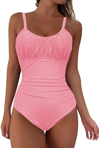 NLAND Donna Costume Intero Costume da Bagno da Spiaggia Donna Retro Bikini Push Up con Volant Monokini (Rosa,XXL)