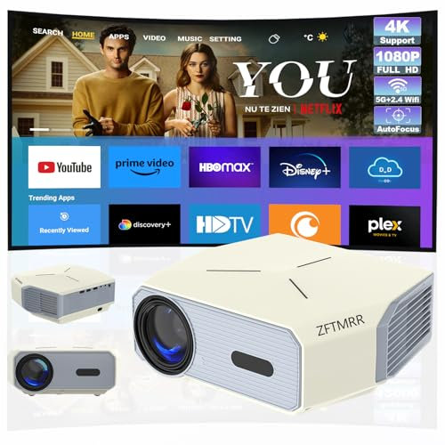 ZFTMRR Projector with WiFi and Bluetooth, Auto Focus & Keystone, Native 1080P 12000L 4K Support, Outdoor Movie Projector for Home Theater UP to 250 Display, for HDMI/USB/iOS/Android/Laptop/TV Stick