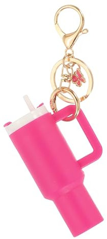 PATIKIL Mini Tumbler Keychain, 1Pcs Mini Cup Keychain Lip Balm Holder Cute Charm Key Chain for Backpack Charm Women Purse Handbags, Rose Red Butterfly