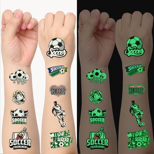 Leuchttattoos Kinder Fußball, 10 Blätter Kinder Tattoos Jungen, Kindertattoos für Mitgebsel Kindergeburtstag, Coole Tattoos für Jungen Fußballparty (Fußball)