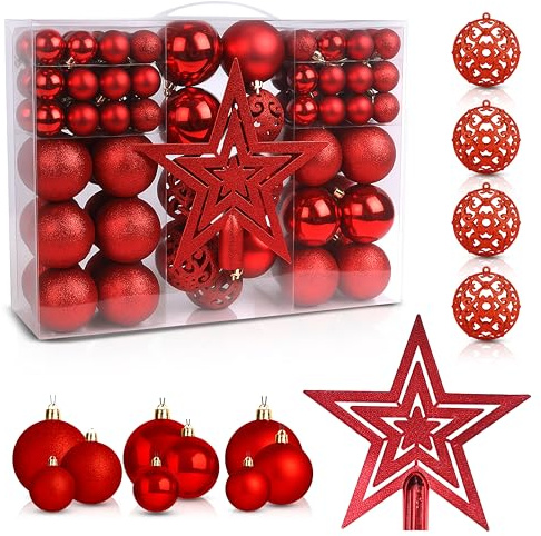 Christmas Tree Baubles 100Pcs Red – Shatterproof Xmas Ornaments Balls Set for Christmas Decorations & Christmas Tree Decor