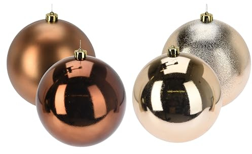 4 x Weihnachtskugeln aus Kunststoff Ø 18 cm - (Amber (Matt + Glanz)