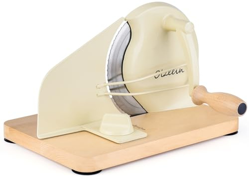 Manual Bread Slicer for Homemade Sourdough Bread, Hand Crank Bread Slicer with Scale Line, Metal Guide & Adjustable Thickness Bread Loaf Slicer, Sharp Blade Bread Cutter for Sourdough Bread (Cream)