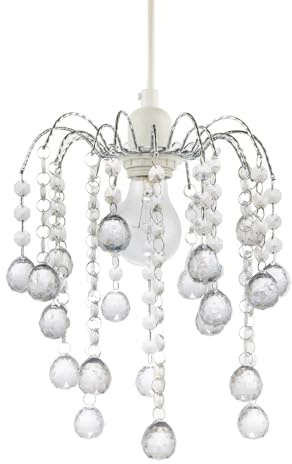Chic Waterfall Pendant Light Shade with Clear Acrylic Spherical Balls and Hexagonal Beads | 26cm x 22cm | Chrome Plated Curving Arms by Happy Homewares