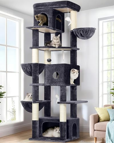 Globlazer F80F Arbre à Chat Grande 204 cm Stable pour 3-6 Gros Chats Adulte | Grande Arbre à chat avec 3 Grand Niches, Gepolsterte Plattform, 3 Doux Paniers pour Chats Grimpent Reposent Jeu Escalade