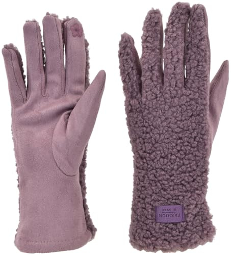 styleBREAKER Damen Touchscreen Handschuhe Plüsch | Leitfähige Fasern an 2 Fingern für Displays, 18-21 cm Handumfang, elastischer 90% Polyester-Mix.