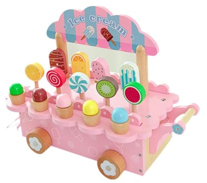 wueiooskj Eiscreme Spielküchenzubehör, Spielzeug Eiscreme Set aus Holz, leuchtende Farben, attraktiv für Kinder, Theken Set, Geburtstagsgeschenk für Kinder