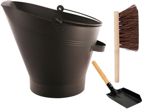 HomeAge Vintage Fireside Waterloo Coal Bucket with Shovel & Brush Large Waterloo Style Metal Coal Scuttle for Wood Burner, Fireplace, Log Holder, Kindling, BBQ & Firepit Set