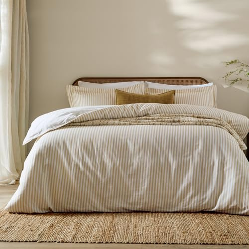 Yard Hebden 100% Cotton Stripe Duvet Cover Set (Honey Yellow, Single) | Reversible Stripe Design Soft Breathable Comfort Bedding