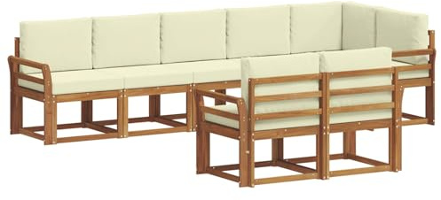 vidaXL Outdoor-Sofagarnitur mit Kissen 8 pcs Natur und Creme, Garten, modernes Outdoor-Sofa für Terrassensitzplätze, stylisches Lounge-Sectional-Set, haltbare Möbel für Komfort