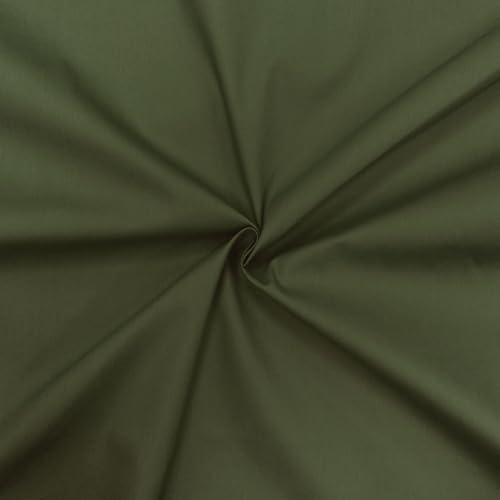 designers-factory Tejido de algodón - Popelín 100% algodón - 120 g/m² - Ideal para costura, confección, decoración y tapicería - Manualidades - Bricolaje (Verde caqui, 1m x 1m46)