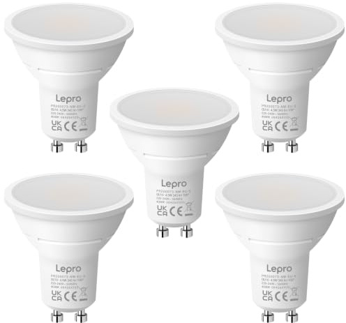 Lepro GU10 LED Neutralweiss Lampen, 4.5W 345lm, Nicht Dimmbar, 5 Stück | 100° Abstrahlwinkel, 4000K Neutralweiß, Flimmerfrei, Energiesparendes LED Leuchtmittel für Wohnzimmer, Küche, Büro