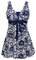 Wantdo Femme Maillots de Bain Une Pièce Robe pour Natation Sportif Impression Élasticité Imprimé Fleur Col en V Taille Plus Cache-Ventre Bretelles Larges Rembourré,Bleu Foncé,EU52/ UK 24