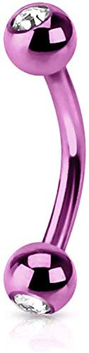 viva-adorno® Piercing Banane mit Kristall Kugeln Edelstahl Größen Z403, lila, 1,2 x 10 x 4mm