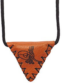 Gök-Türk Halskette 'Muska' aus echtem Leder Tugra Sultans Stempel Osmanisches Reich - Braun „Nazar Ayeti, Bereket Duasi, Ayet‘EL Kürsi, ESMA‘ül Hüsna“