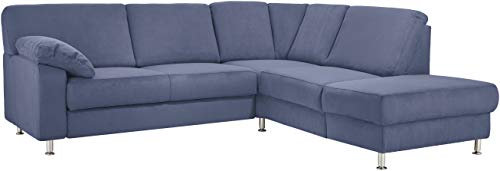 Cavadore Ecksofa Belfast mit Ottomane rechts / Polsterecke mit Federkern / 243 x 88 x 218 / Mikrofaser Blau