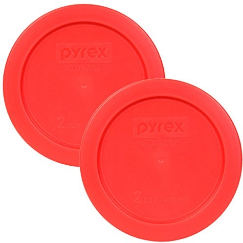 Pyrex 7200-PC Red 2 Cup Round Plastic Storage Lid - 2 Pack | Nicht poröse Oberfläche, BPA-freier Kunststoff, einfaches Aufdrücken, schmutzabweisend