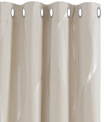Deconovo Tende Oscuranti Finestre Soggiorno Moderne Termiche Isolanti Stampate con Occhielli 140x290cm Beige Chiaro 2 Pannelli