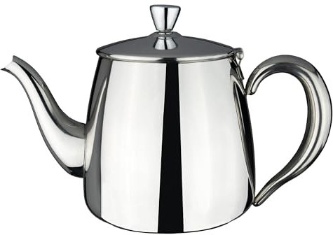 Café Olé PT-024 Cafe Ole Erstklassige Premium Teekanne, 18/10 Edelstahl, 24 Ounces, Tropffreies Ausgießen, hohle Griffen & Klappdeckel, Silber