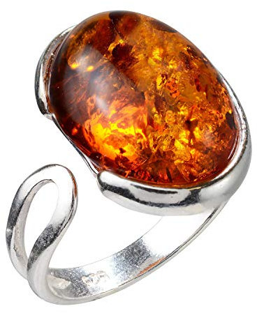 HolidayGiftShops Anello Regolabile Ovale in Ambra Argento e Baltico