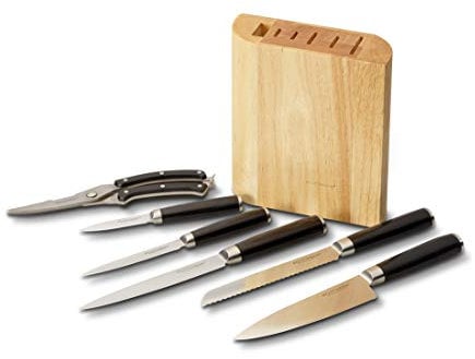 Echtwerk EW-MB-0385 Damastmesser Set, 7-TLG Messerset inkl. Geflügelschere, Extrem scharfe Messer mit typischer Maserung, Stahl, Silber,schwarz