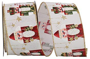 Reliant Ribbon 93551W-001-40F Nutcracker Sparkle Linen Wired Edge Ribbon, 2-1/2 Inch X 10 Yards, Multi