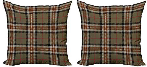 ABAKUHAUS Kariert Kissenbezug Set (2Stück), Scottish Geometric, doppelseitiges Digitaldruckdekor mit Reißverschluss, 45 cm, Charcoal Grey Pale Brown