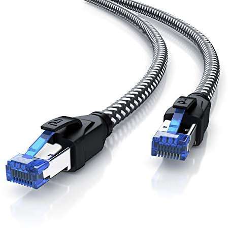 Primewire – 0,5m - Cable de red CAT 8.1 - Gigabit Ethernet cable LAN 40000 Mbit S - revestido de tela - Cat.8 cable crudo con conector RJ 45 - S FTP blindaje Pimf - Switch Router Modem Access Point