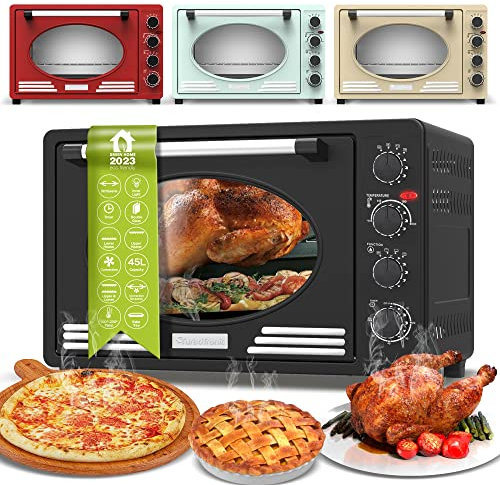 Turbotronic/Retro Minibackofen mit Umluft / 45l / schwarz, rot, blau, beige / 2000W, Mini Backofen, Pizzaofen, Grill (beige)