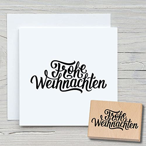 NEWSTAMPS Stempel Frohe Weihnachten 03 Motivstempel aus Holz & Gummi zum Karten und Geschenke basteln, Holzstempel für Weihnachtskarte, Advent, Schrift, Scrapbook, Textilstempel, Deko, Freunde