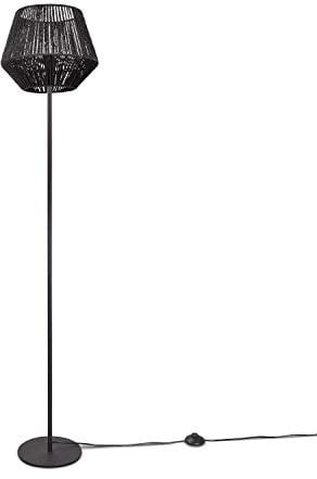 Paco Home Stehleuchte Modern Wohnzimmer Schlafzimmer Rattan Optik Boho Korb Stehlampe E27, Lampenfuß: Einbeinig Schwarz, Lampenschirm: Schwarz (Ø33 cm)
