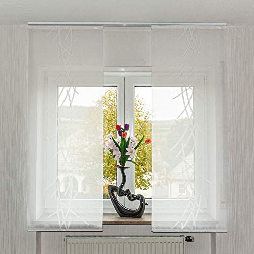 College Gardinen 2er Set Schiebegardine Flächenvorhang inkl. Zubehör (in versch. Längen) Charline II, Farbe:weiß, Vorhanglänge:165 cm, Farbe Paneelwagen:Weiß