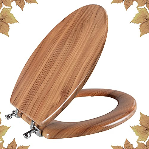 Angol Shiold Länglicher WC-Sitz, geformtes Holz, Scharniere aus Zinklegierung, einfach zu installieren und zu reinigen, knicksicher, natürlich