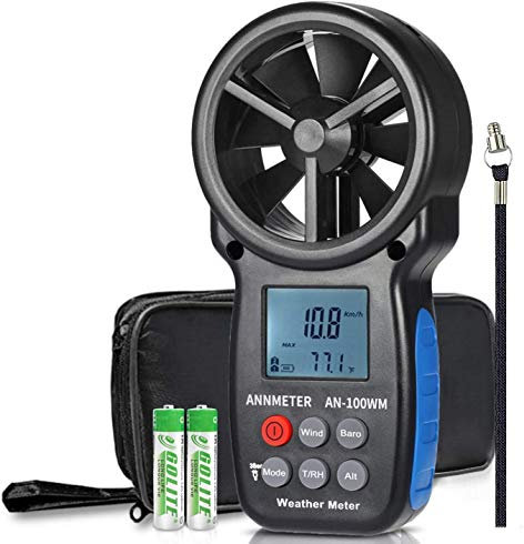 Wind Speed Anemometer, Handheld Wind Chill Velocity Meter AN-100WM, Digital Wind Volume Meter for Air Flow, Temperature,Barometric Pressure, Altitude,Humidity Gauge